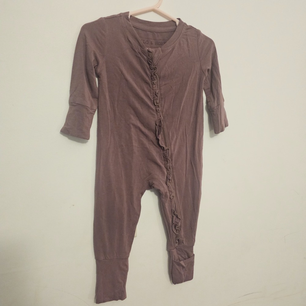 Halo And Horns 0-3 Months Mauve Frilly Romper Bamboo Spandex